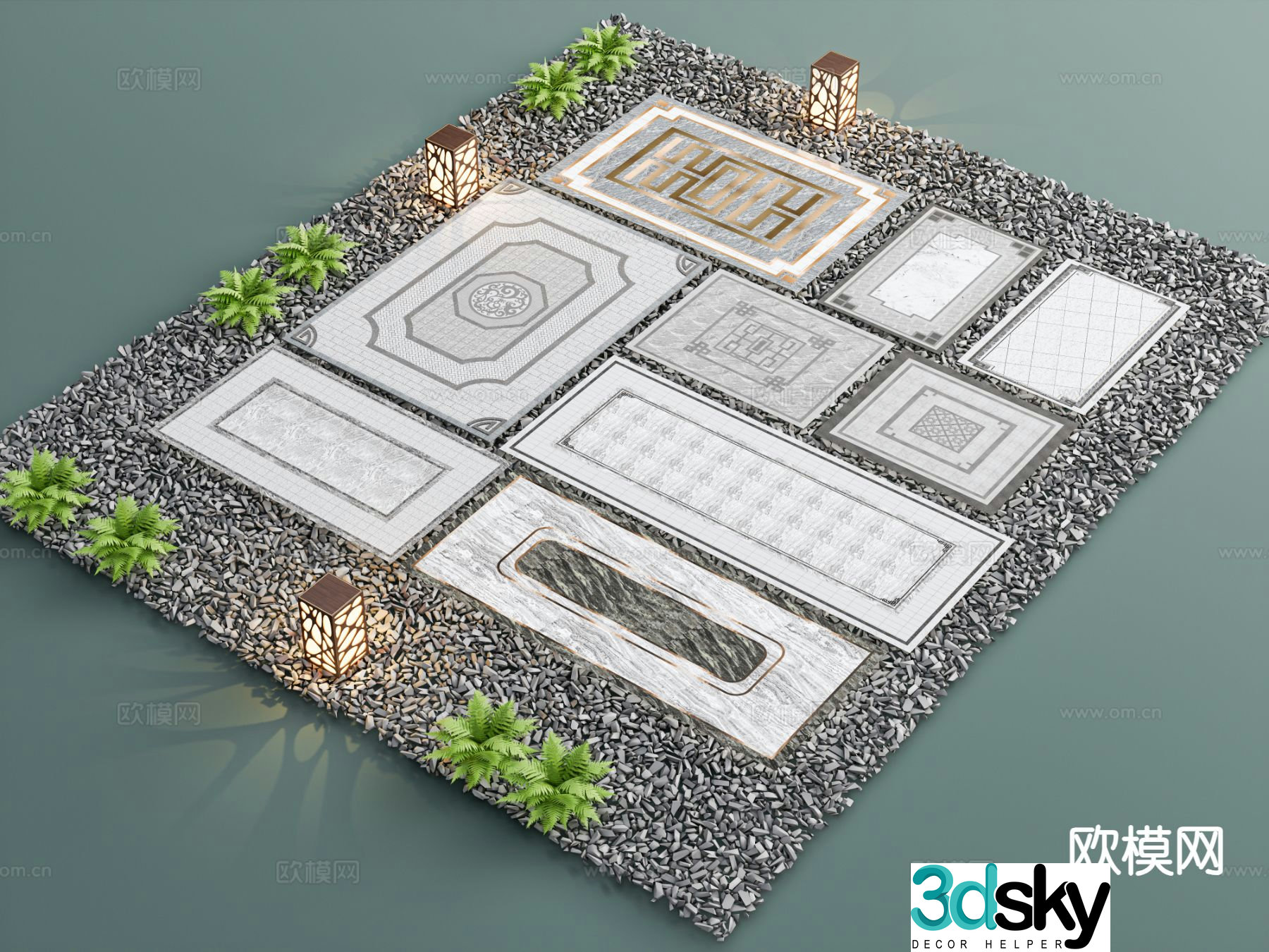 New Chinese style garden paving paving sketches cobblestones stone steps 3D model
