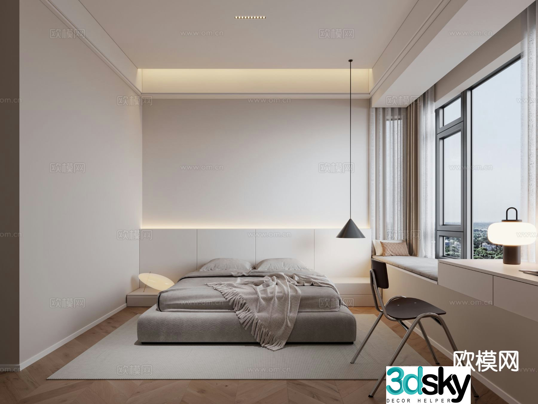 Modern minimalist bedroom second bedroom 3d model