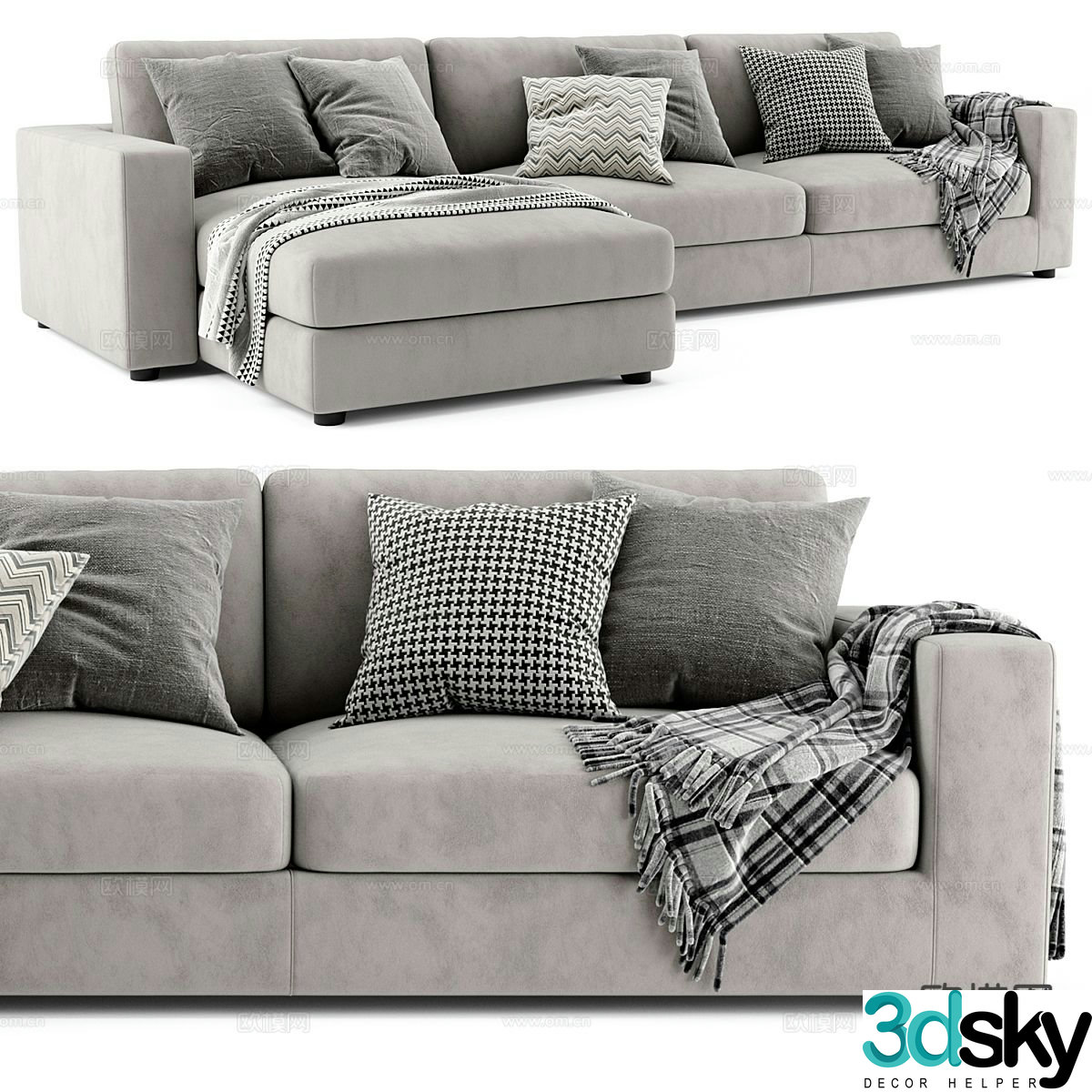 Modern fabric sofa multi-person sofa 3d model