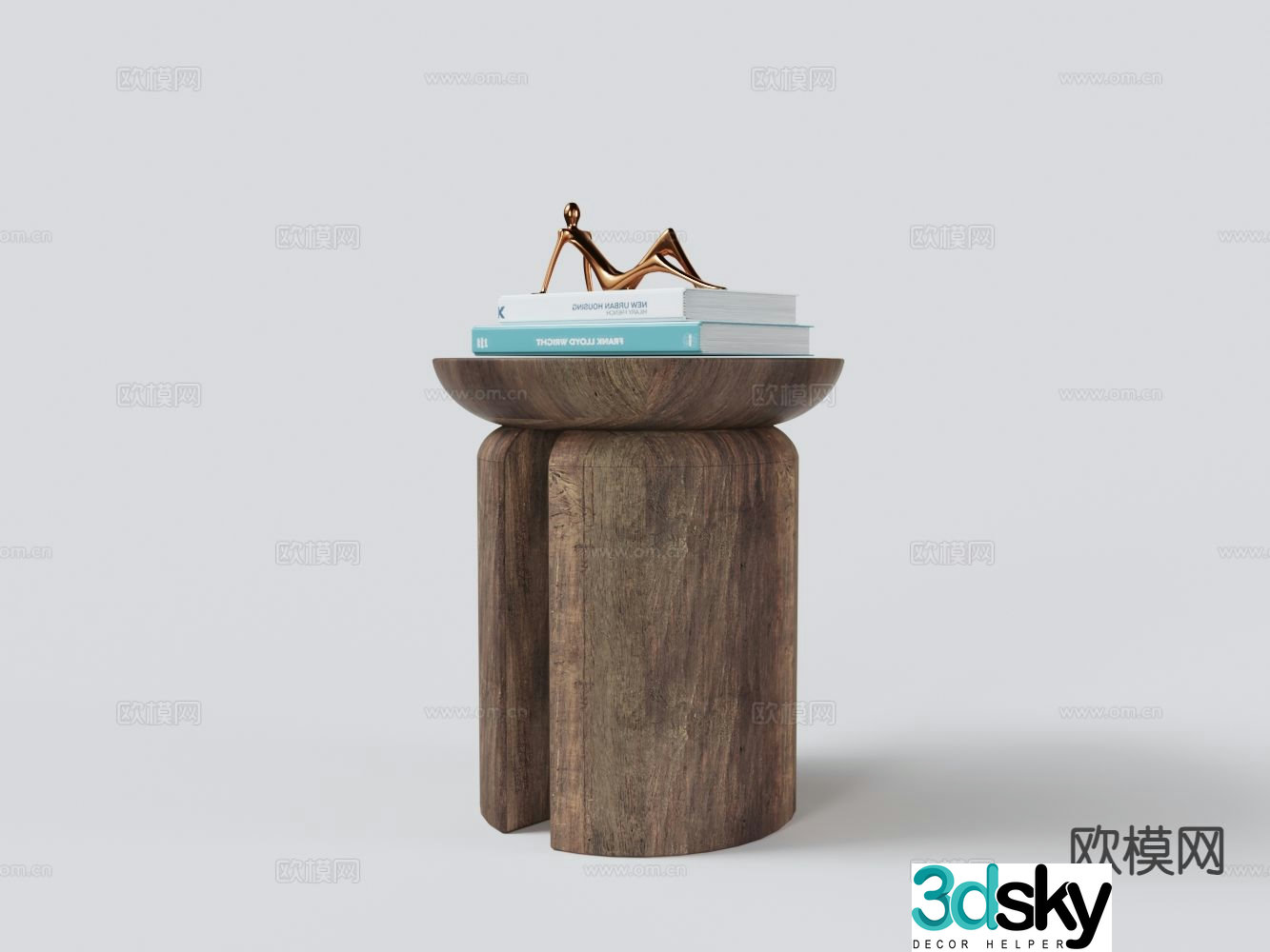 Modern rough wood grain side table round table 3d model