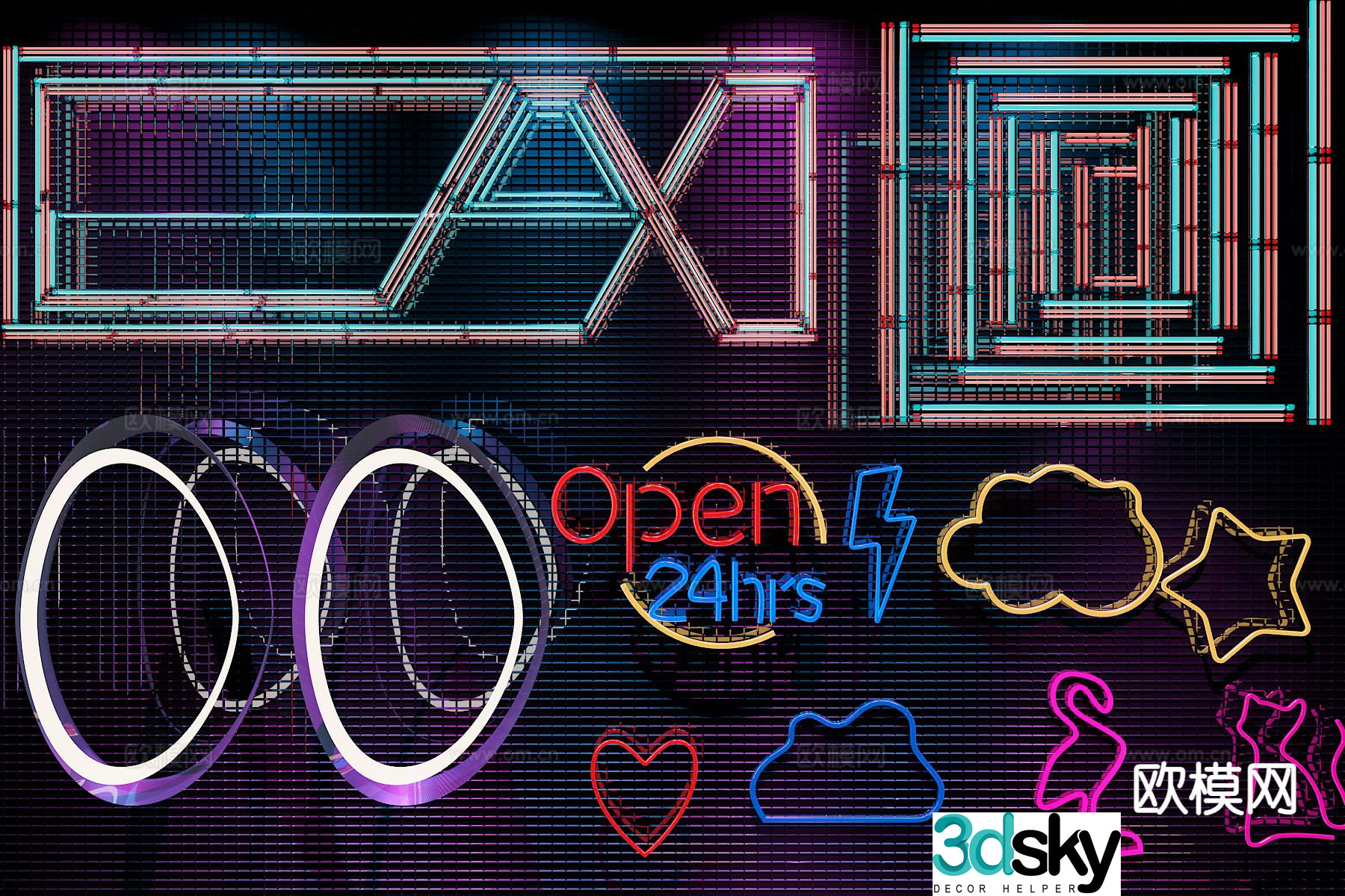 Decorative lights neon lights advertising lights glowing lights 3d model