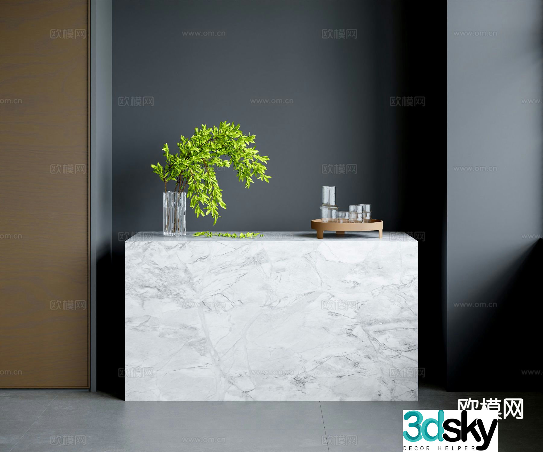 Modern island marble bar 3d model