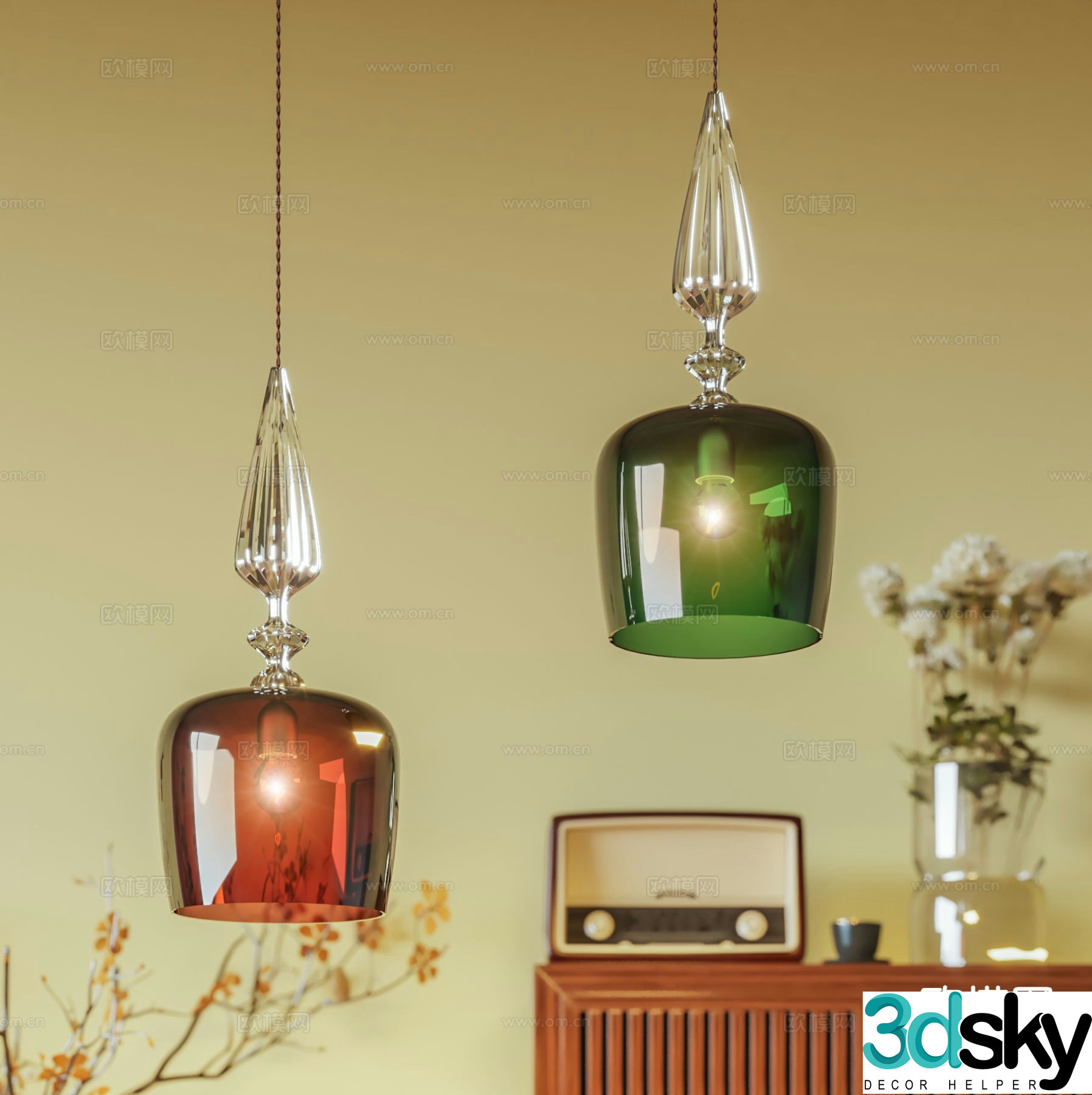 Medieval style small chandelier glass chandelier 3d model