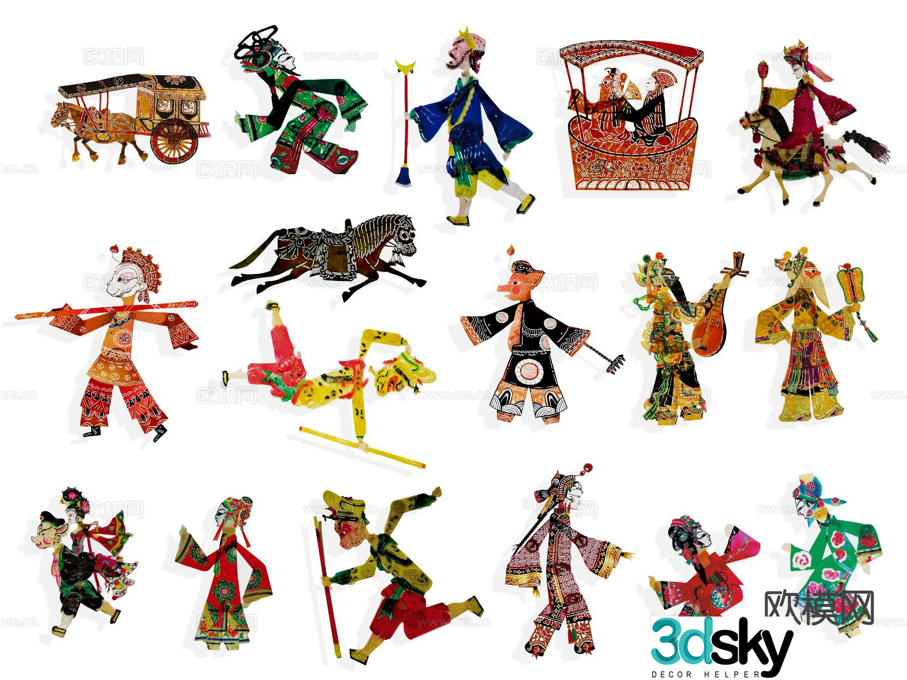 Chinese style shadow puppet wall decoration shadow puppet show character shadow puppet drama 3d model