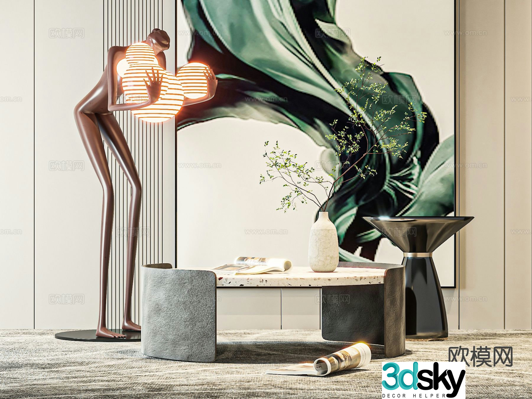 Modern double coffee table 3d model