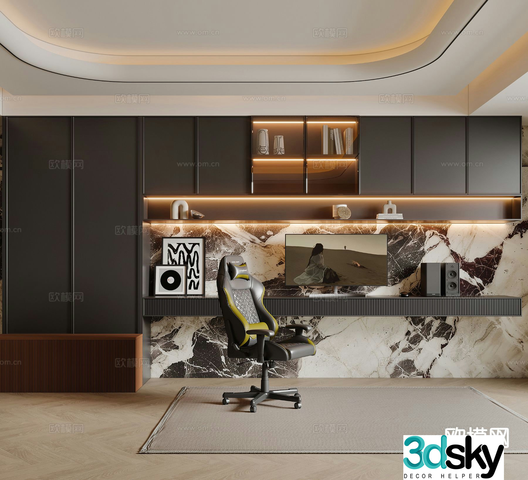 Modern study room 3d model
