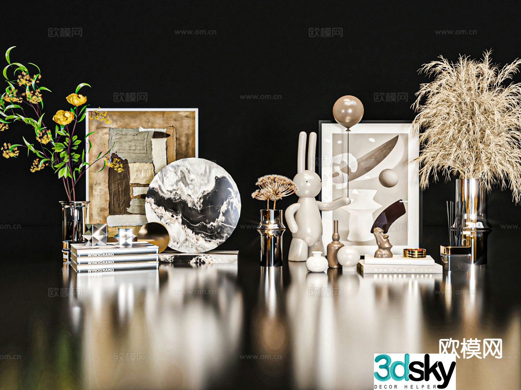 Ornaments vase books 3d model