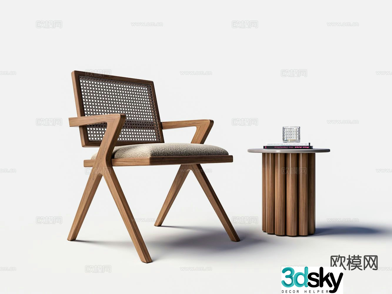 Modern solid wood leisure chair armchair 3d model