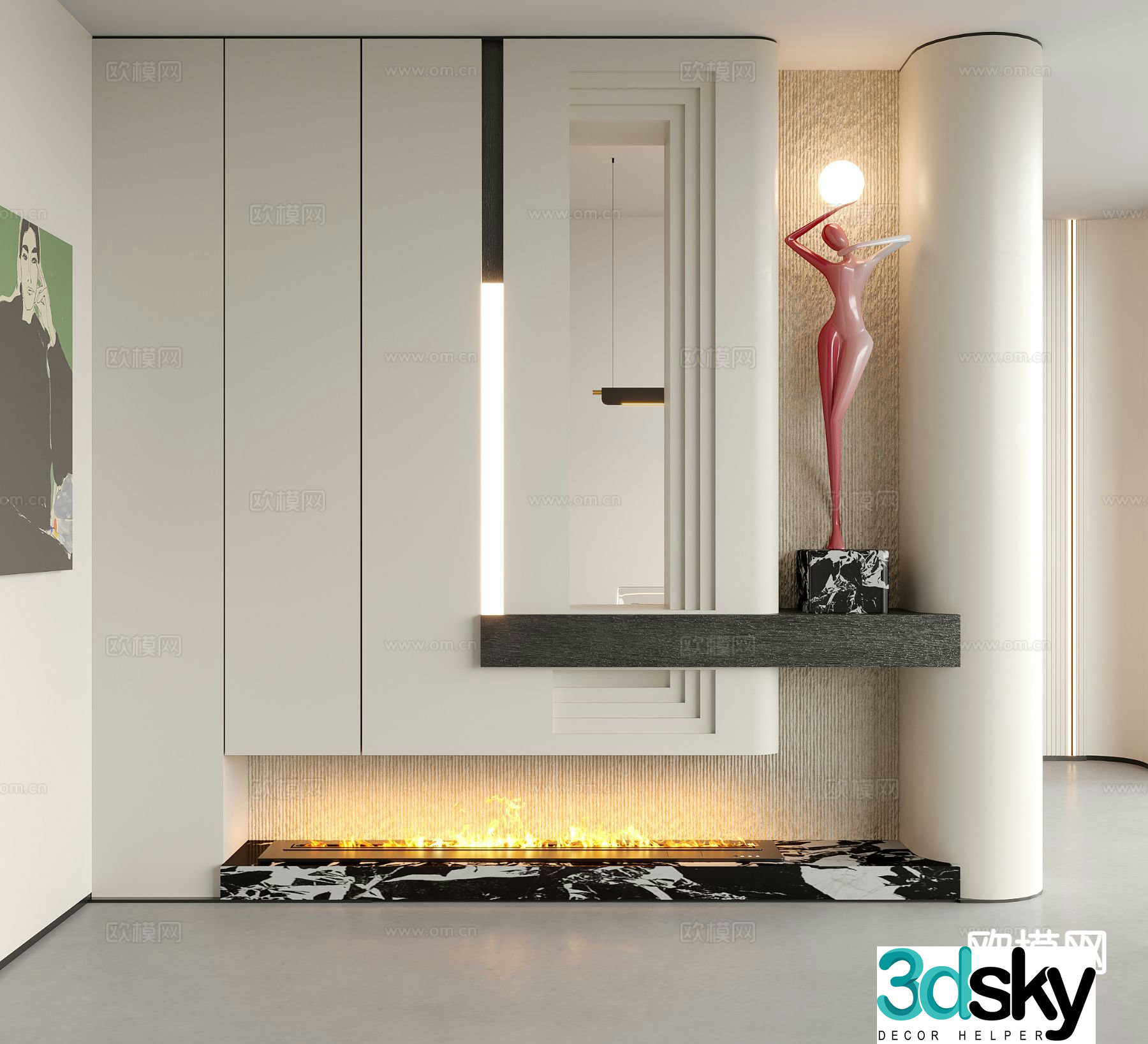 Modern partition shoe cabinet fireplace 3d model