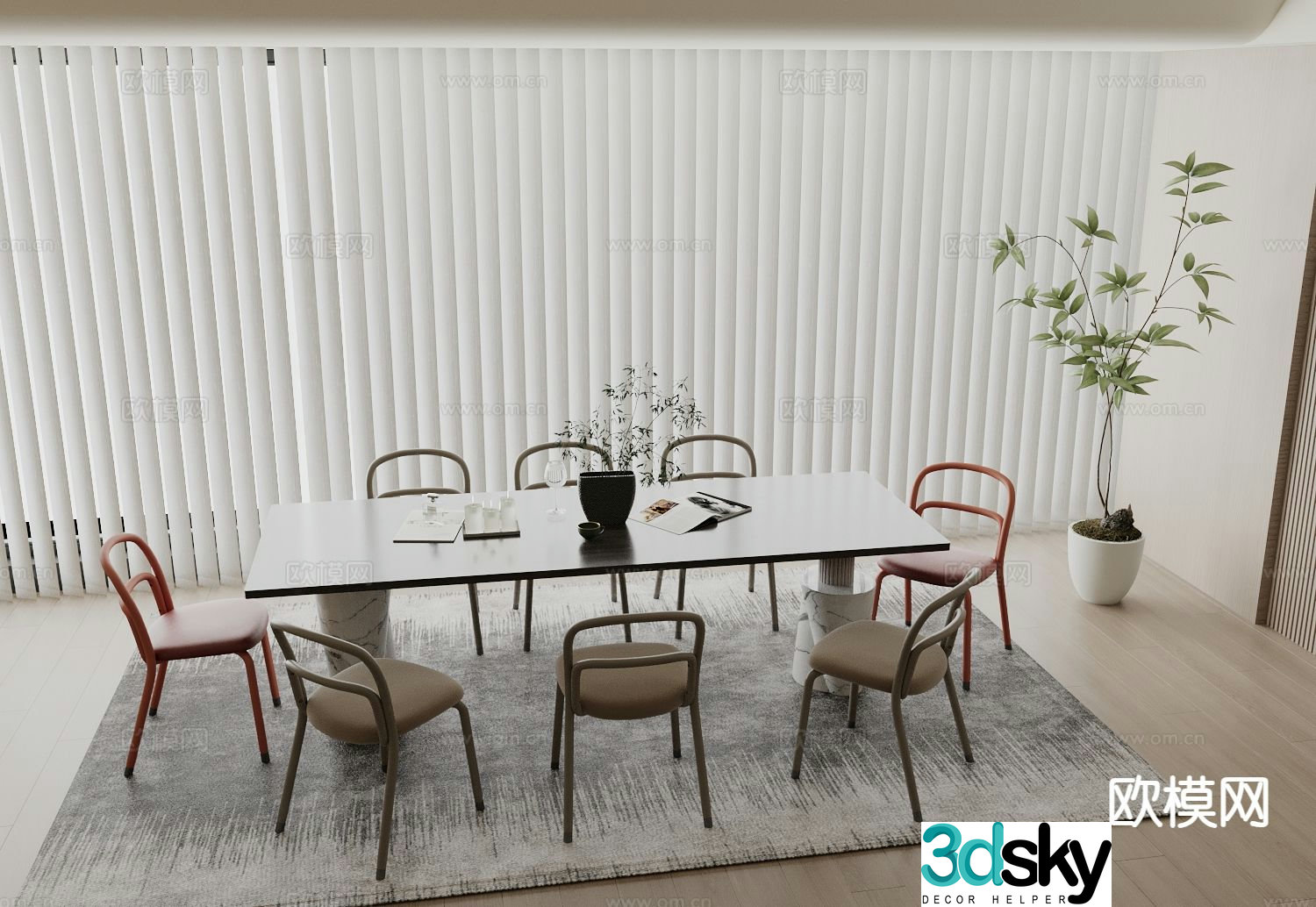 Modern dining table and chairs 3d model