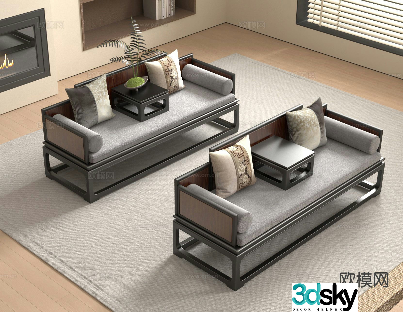 New Chinese style Luohan bed Luohan collapse 3D model
