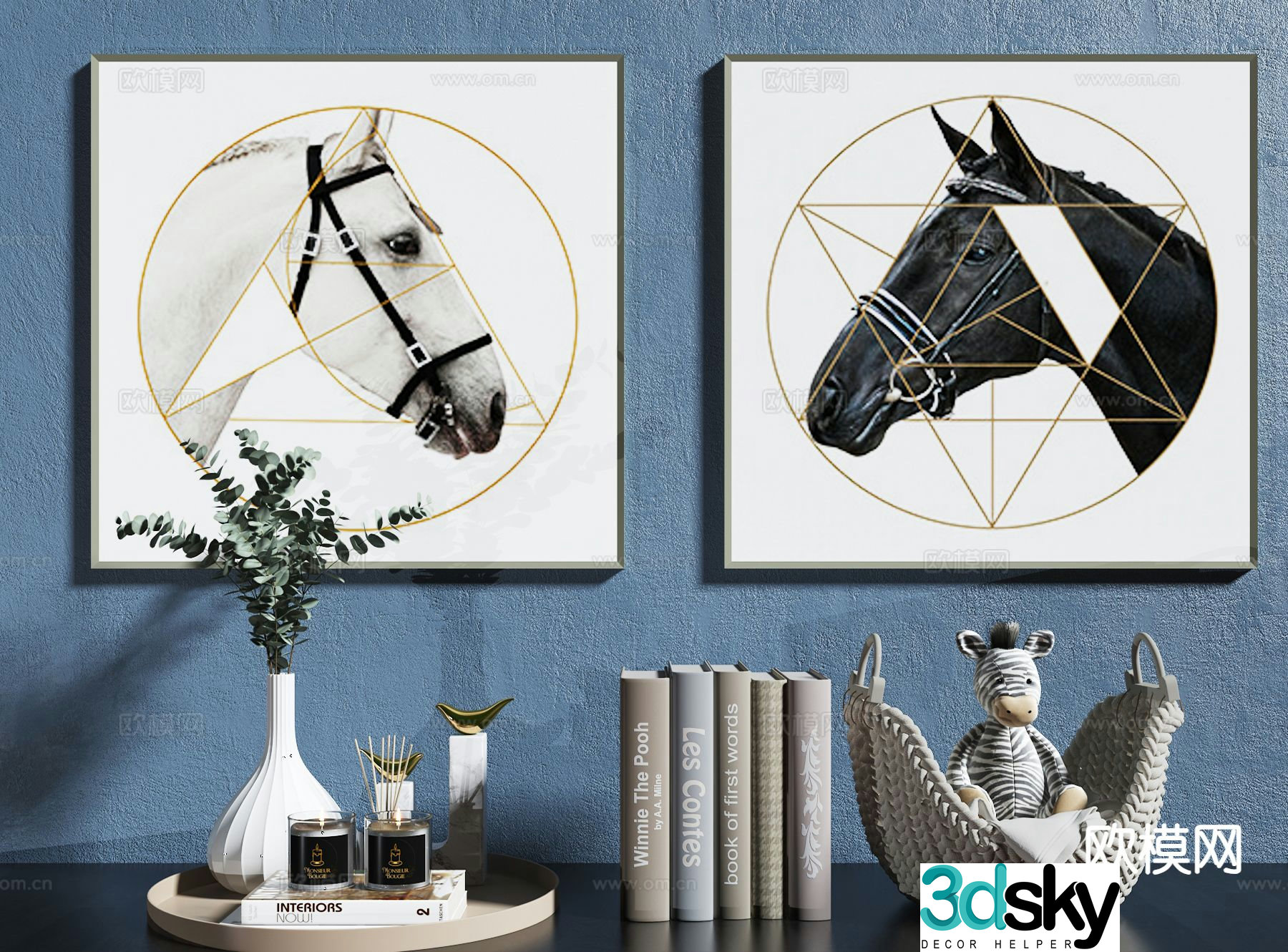 Modern jewelry books vases sculptures hanging paintings 3D model