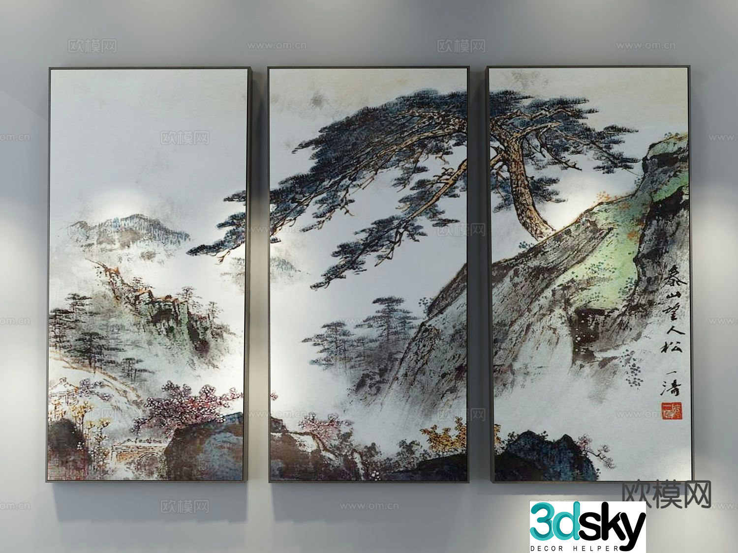 New Chinese style decorative painting pine tree hanging painting 3D model