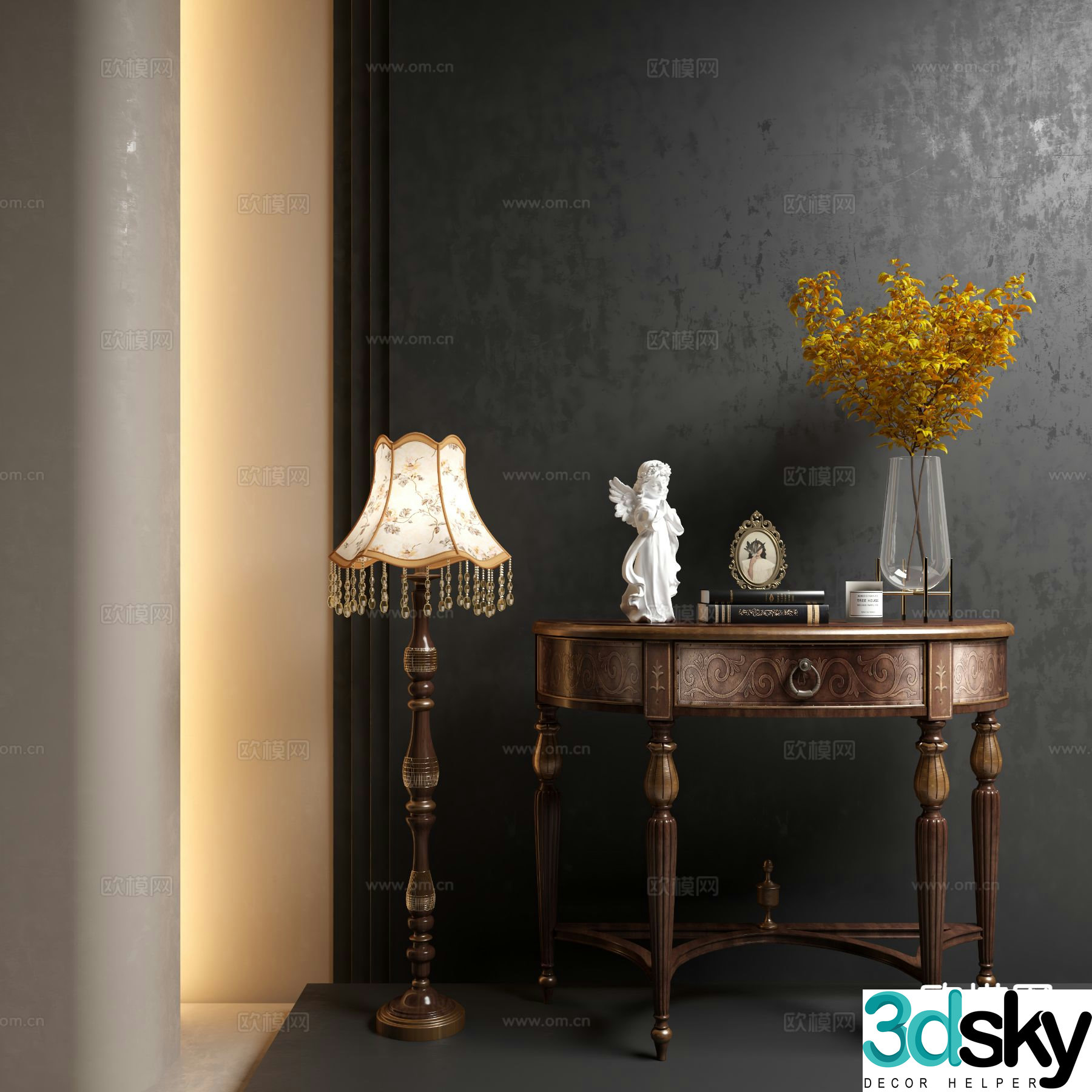 French entrance desk end view desk 3D model