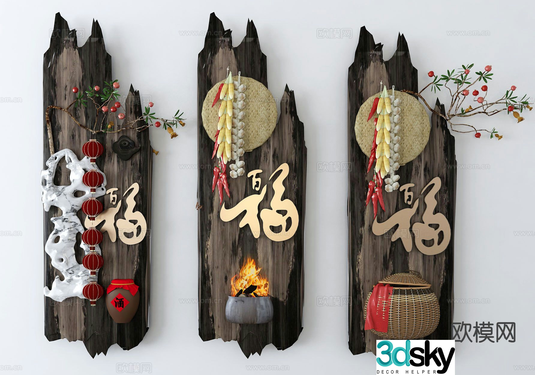 New Chinese style wall decoration hanging decoration 3d model