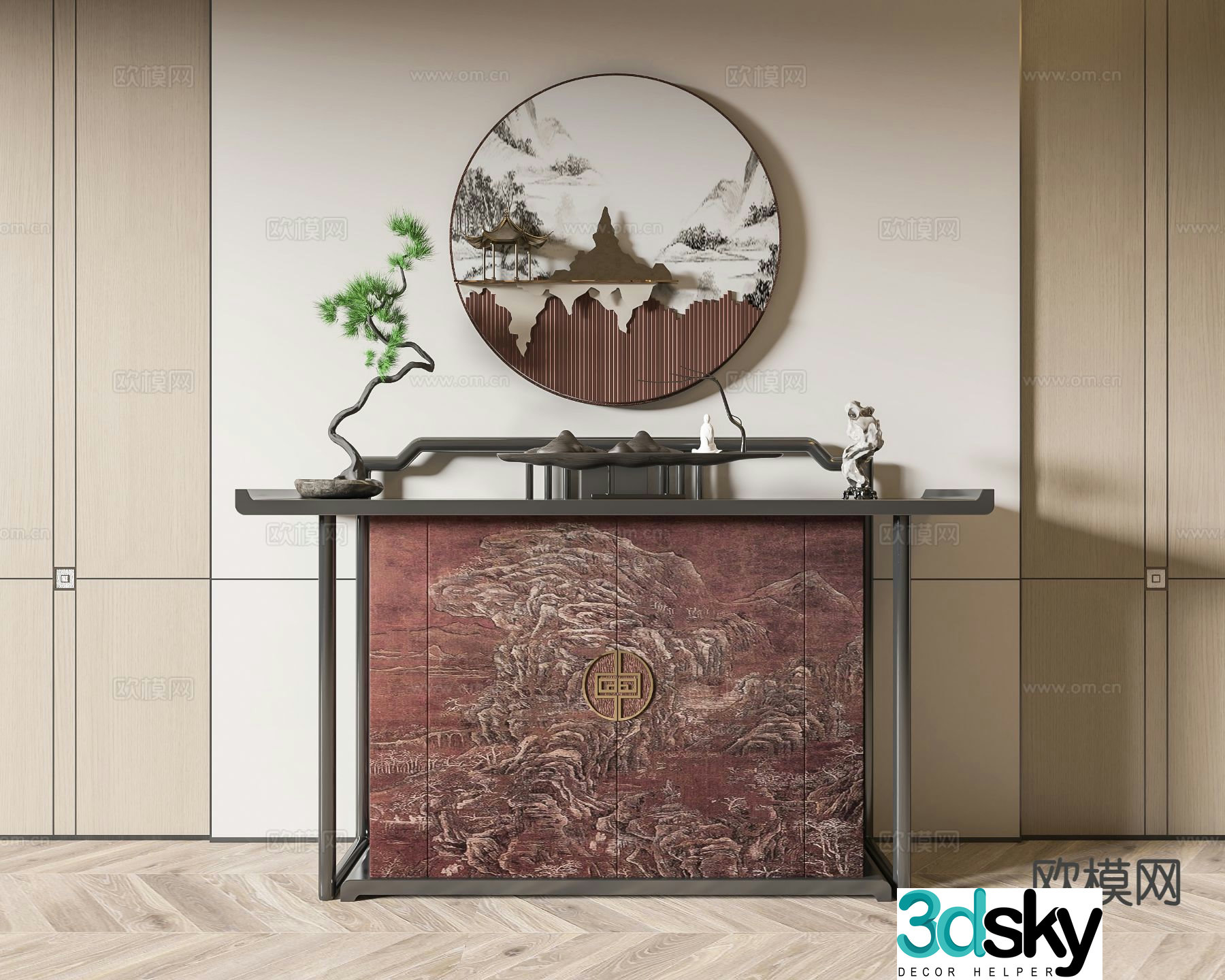 New Chinese style side cabinet entrance cabinet 3D model