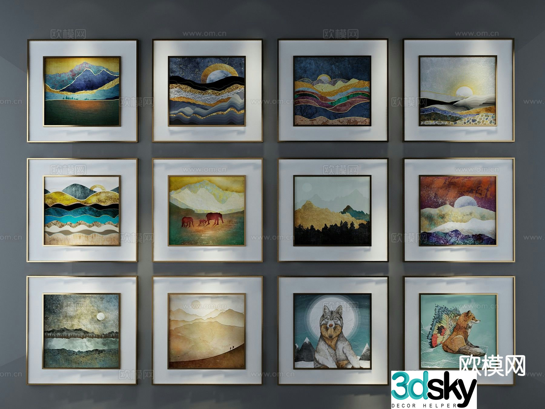 Modern minimalist oil painting decorative painting 3d model
