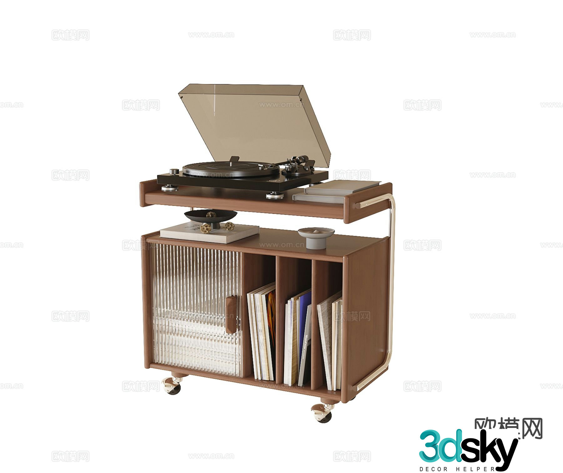 Modern low bookcase corner table movable side table 3D model