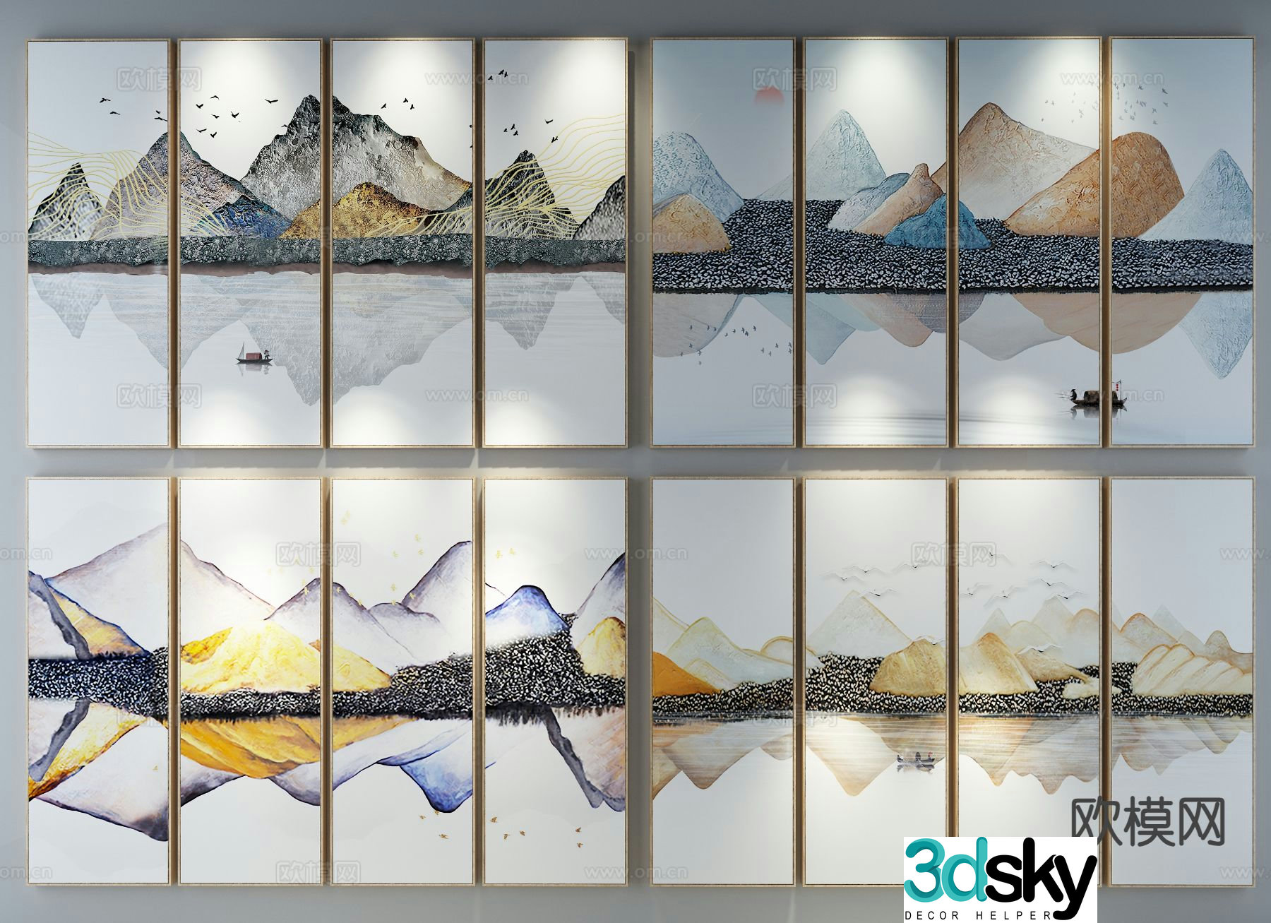 New Chinese style decorative painting combined hanging painting 3D model