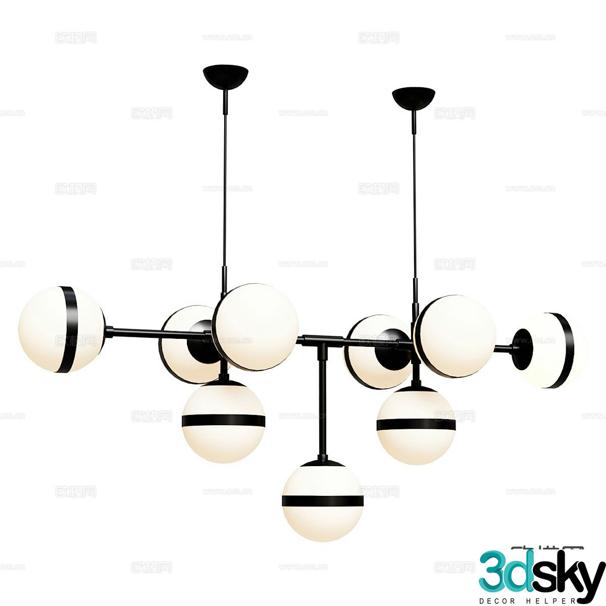 Modern multi-head chandelier 3d model