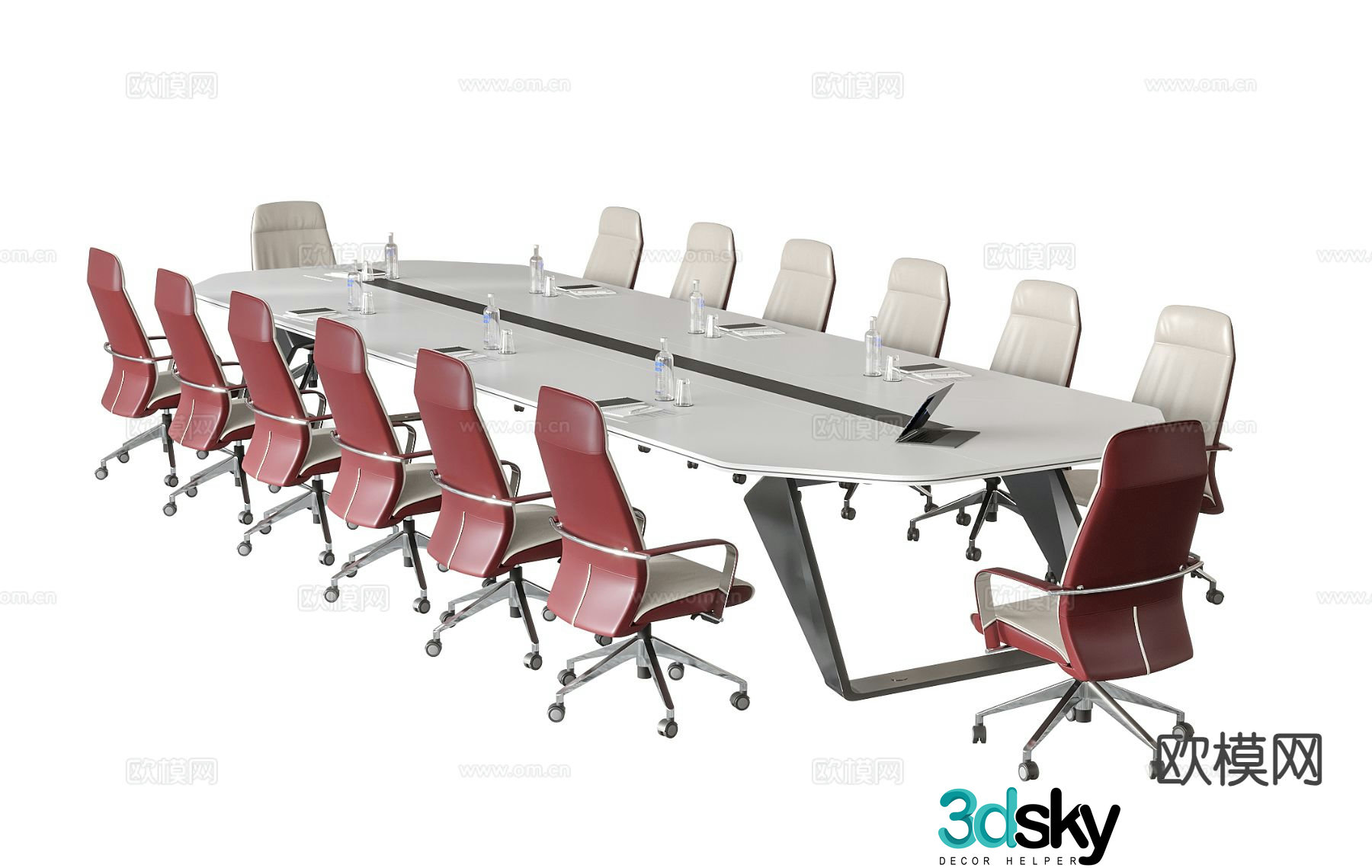 Modern conference table and chairs 3d model