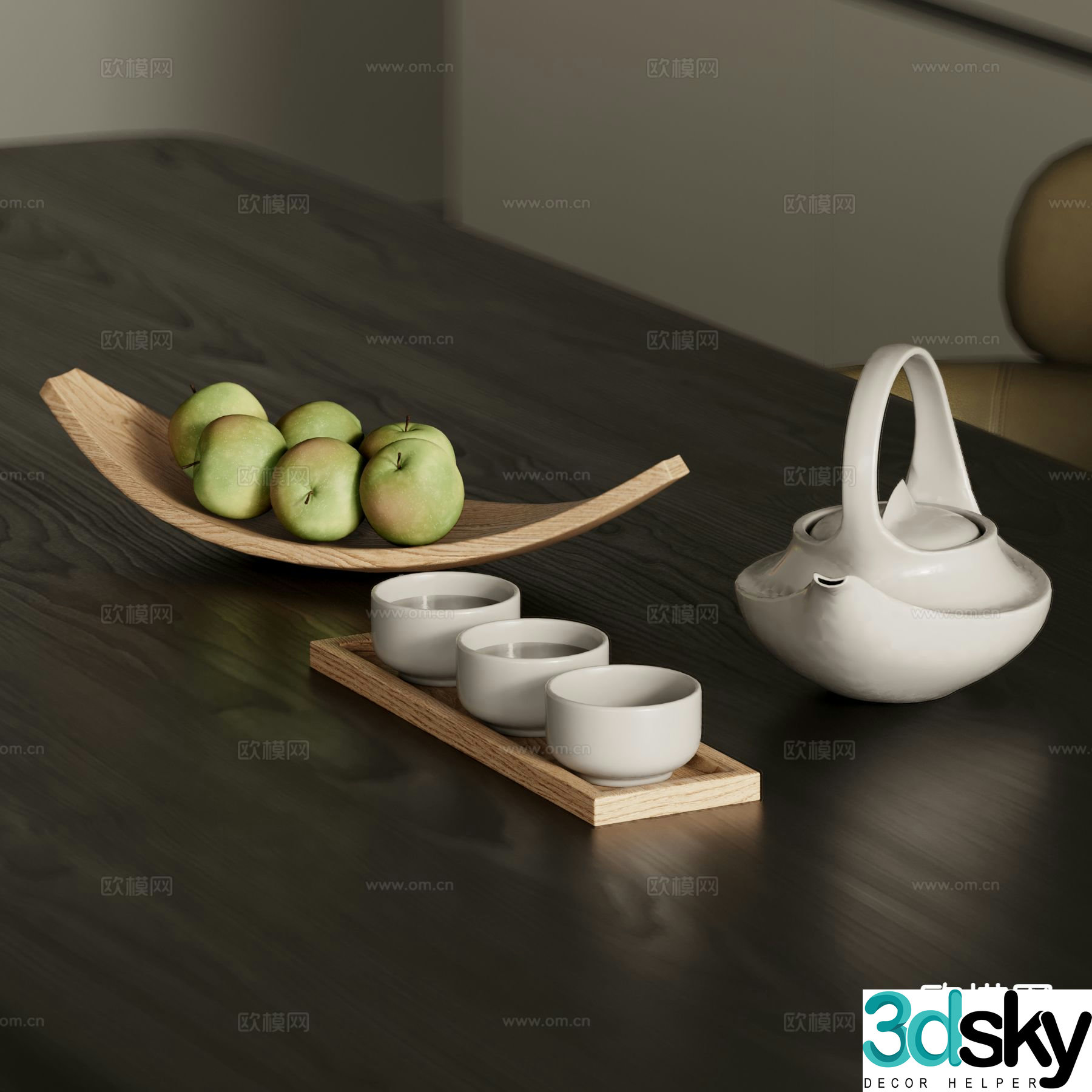 Modern tea set decorations table decorations fruit 3d model