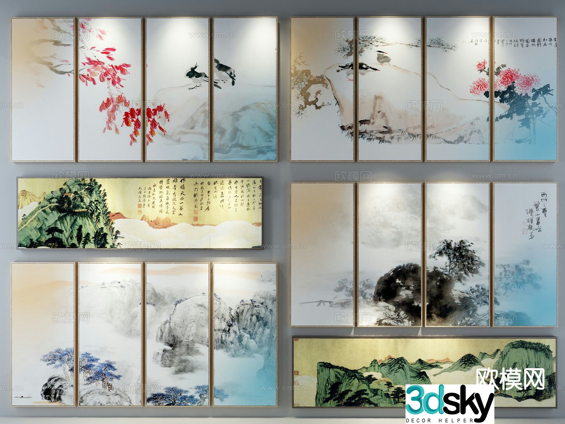 New Chinese style ink painting decorative painting 3D model