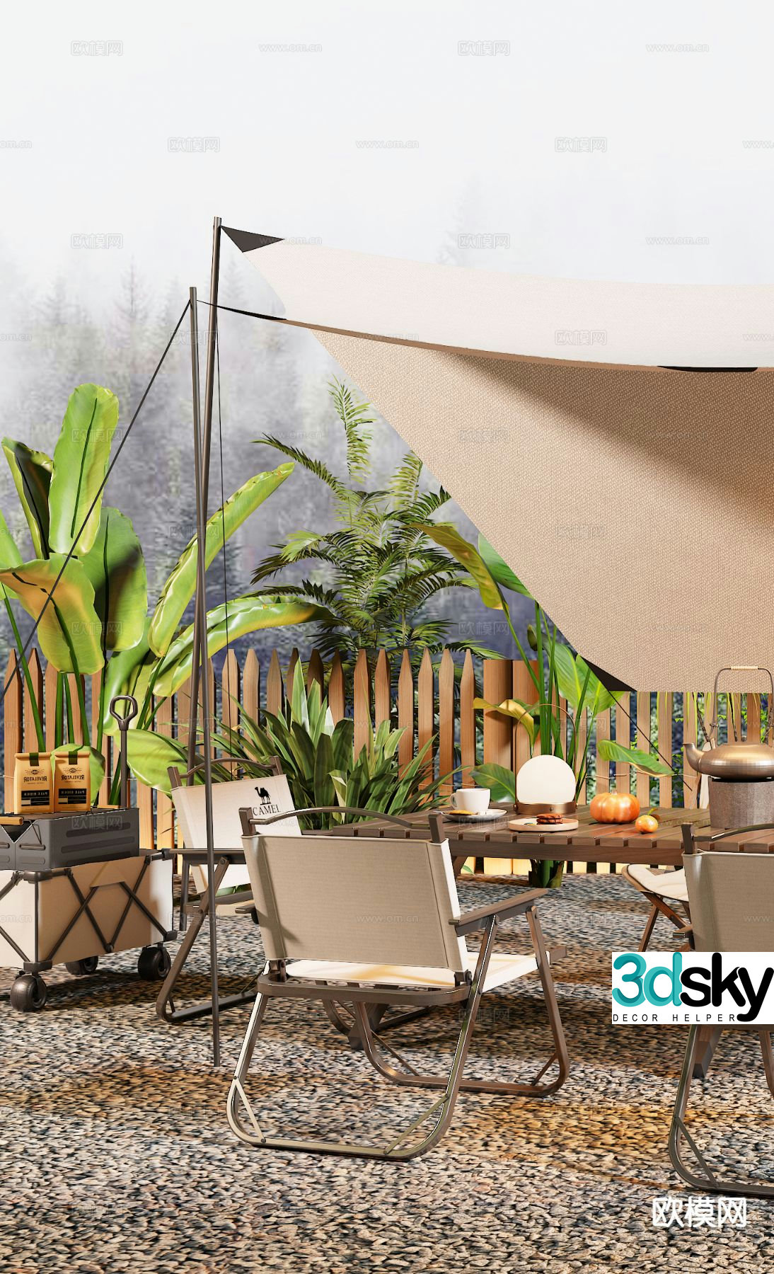 tent camping tent outdoor table and chairs camping camp 3d model