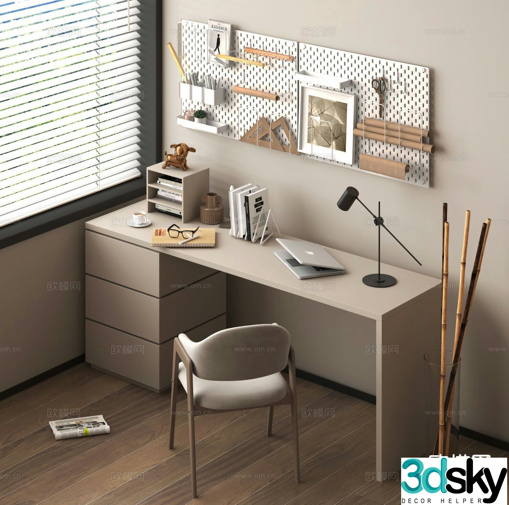 Study table workbench desk computer desk 3d model