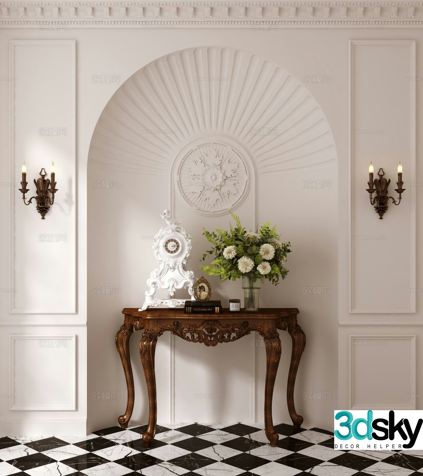 French entrance table side view table half curved side table 3D model