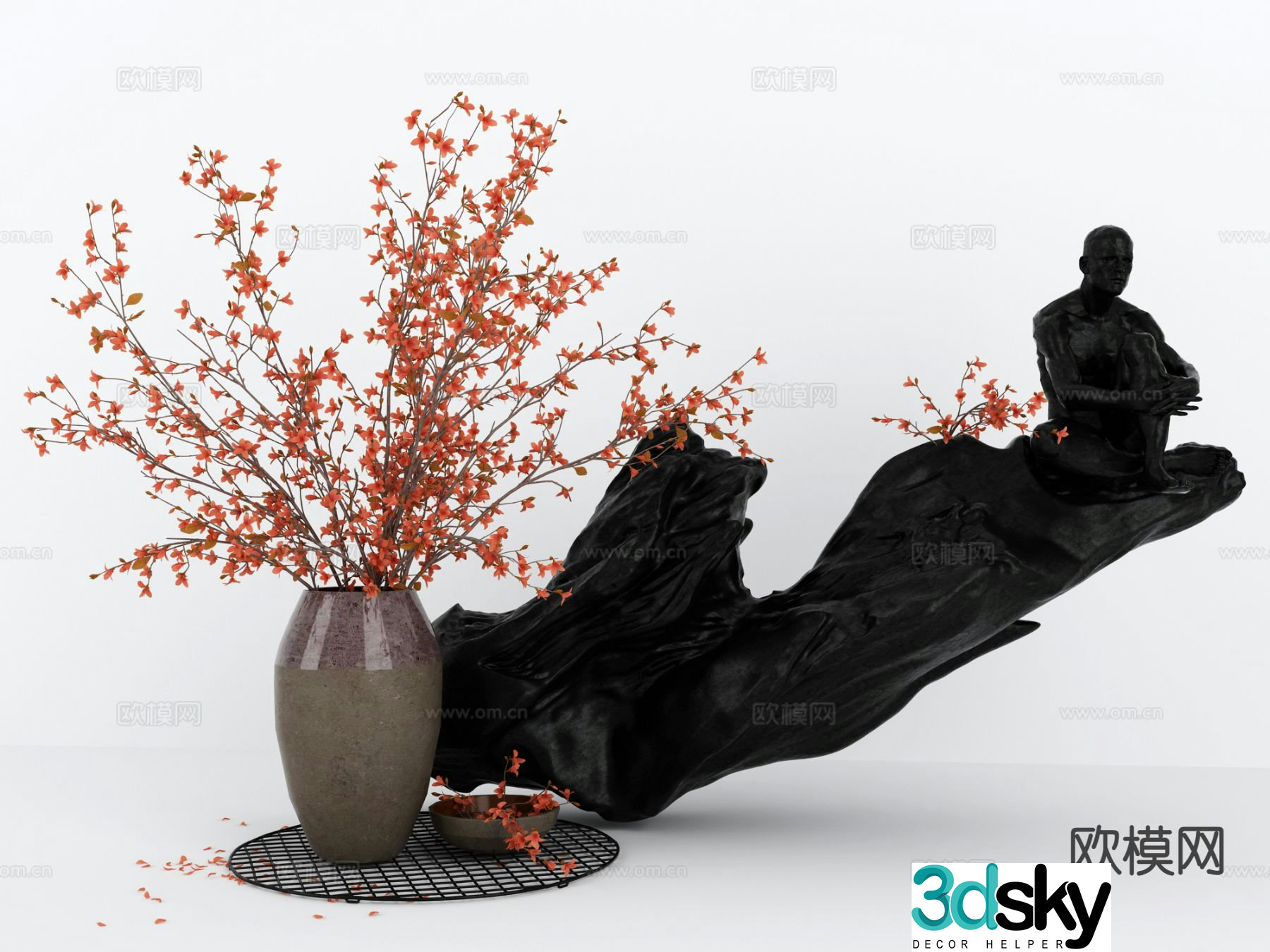 New Chinese style figure sculpture root carving 3D model