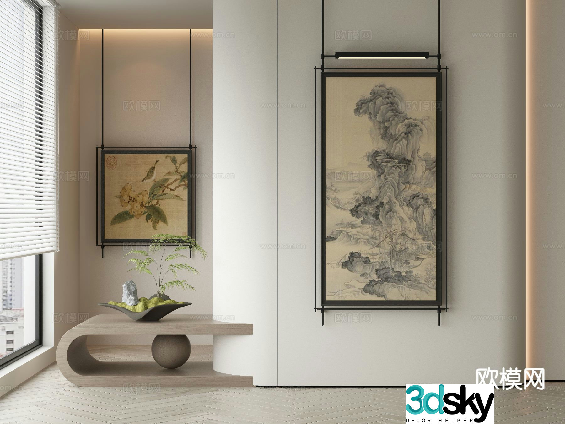 New Chinese style ink painting decorative painting 3D model