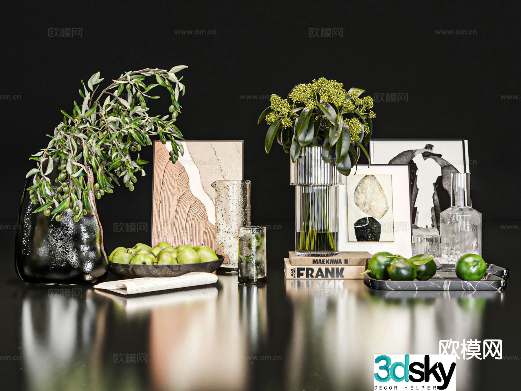 Ornaments vase books 3d model