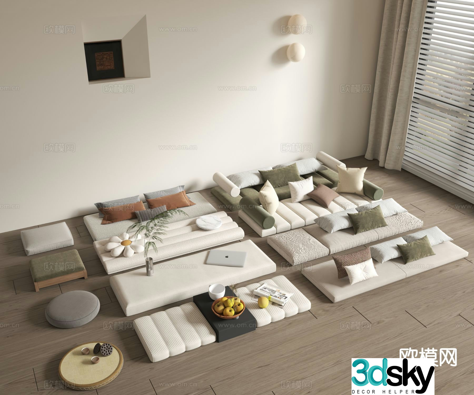 Cream style bay window cushion sofa cushion pillow futon cushion 3D model