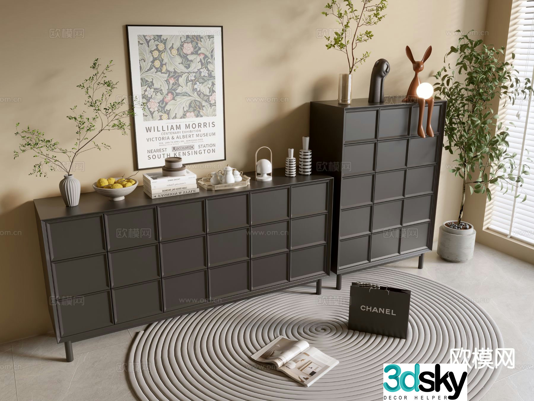 Modern black cabinet entrance cabinet drawer cabinet 3d model