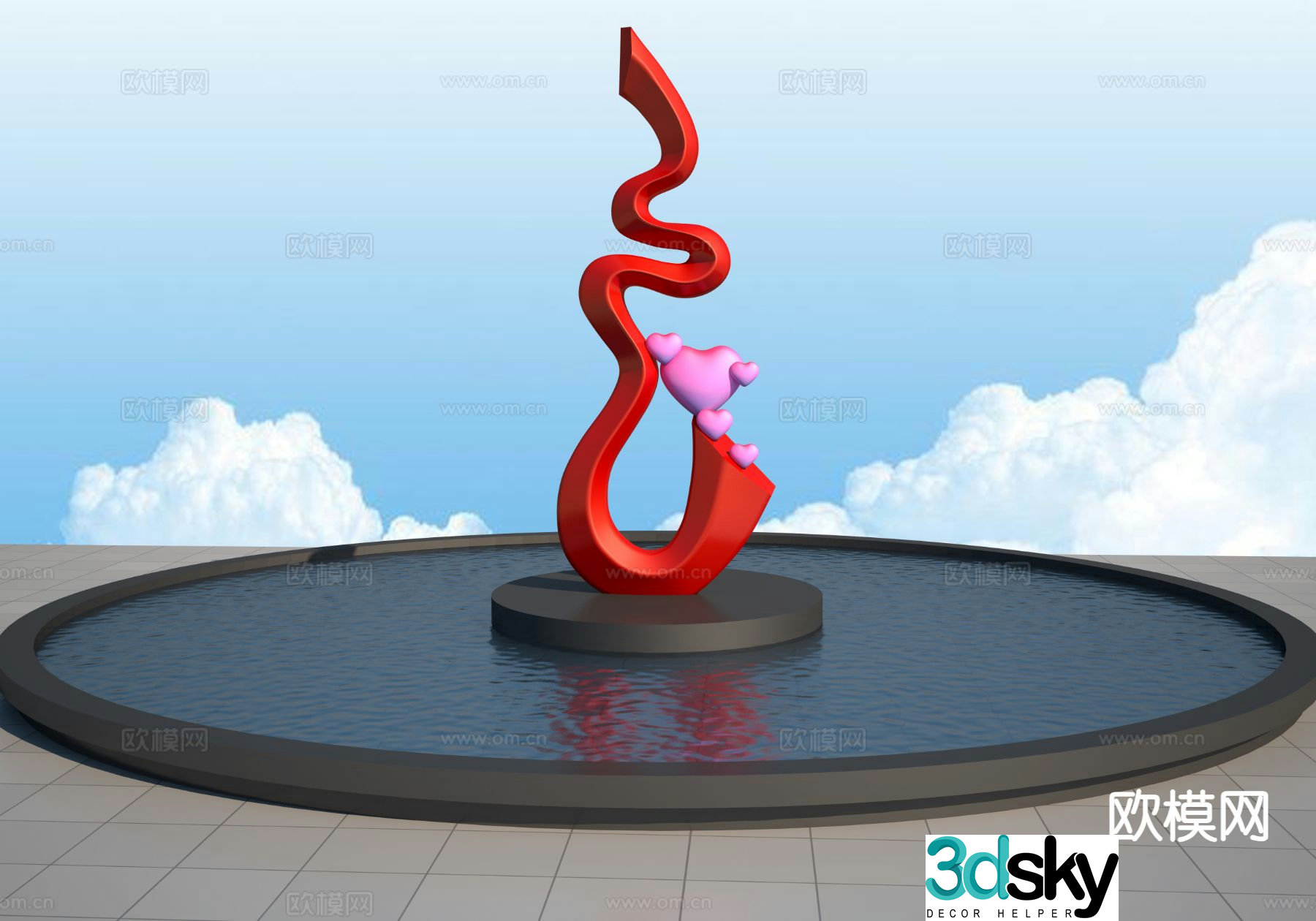 Abstract love city sculpture ribbon sculpture 3d model