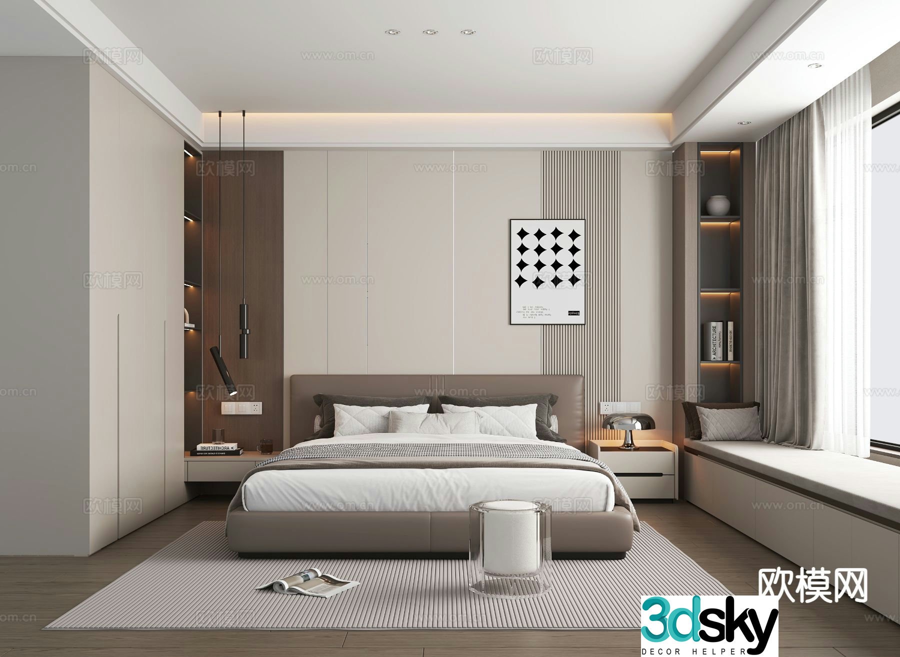 Modern minimalist bedroom master bedroom 3d model