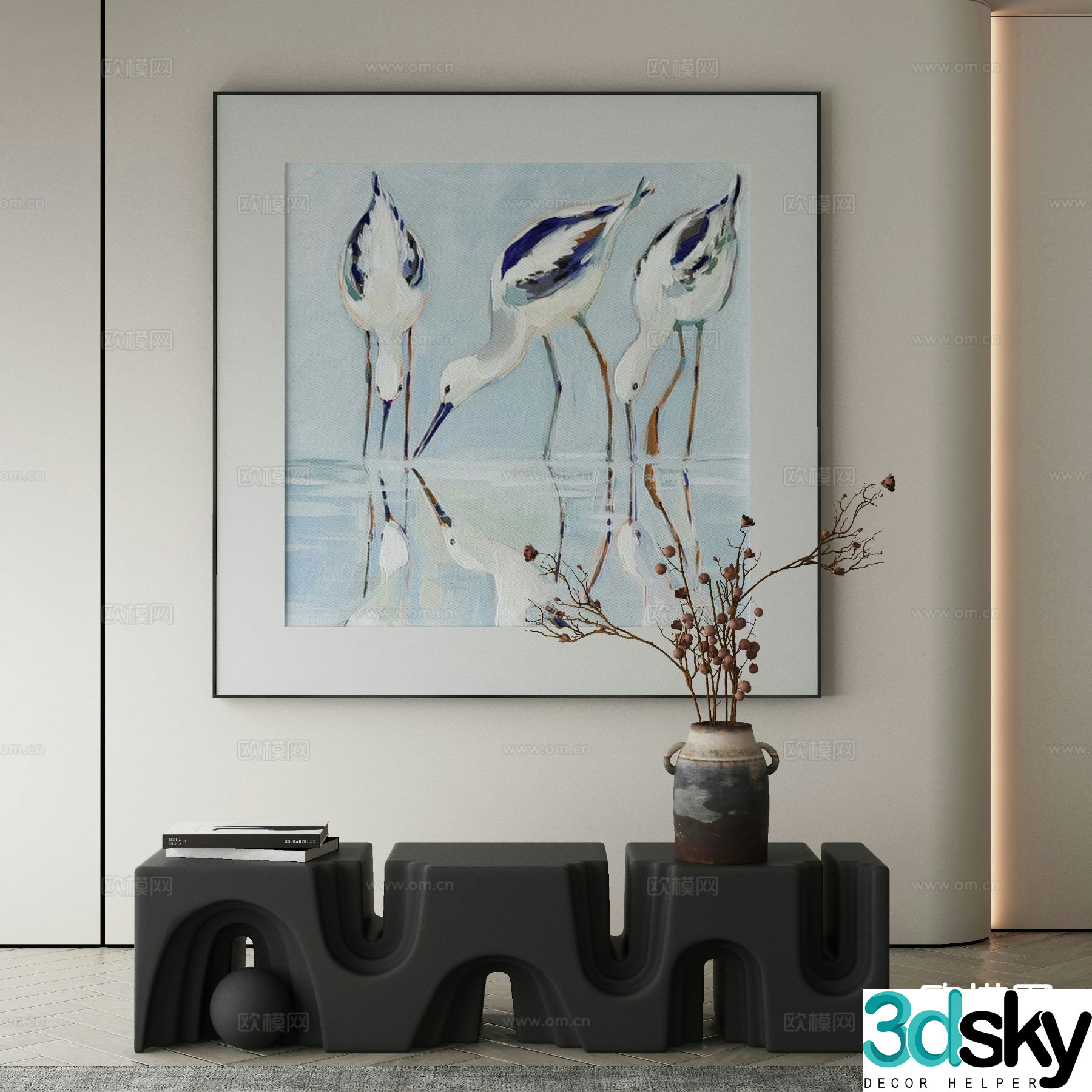 Modern decorative painting bird oil painting 3d model