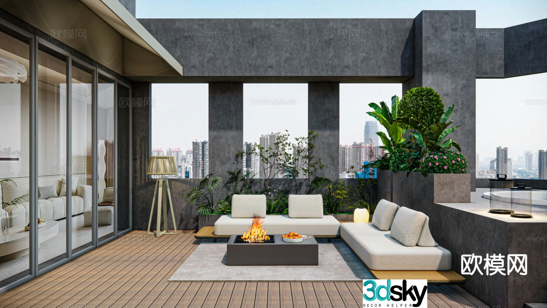 Modern roof garden terrace landscape 3d model