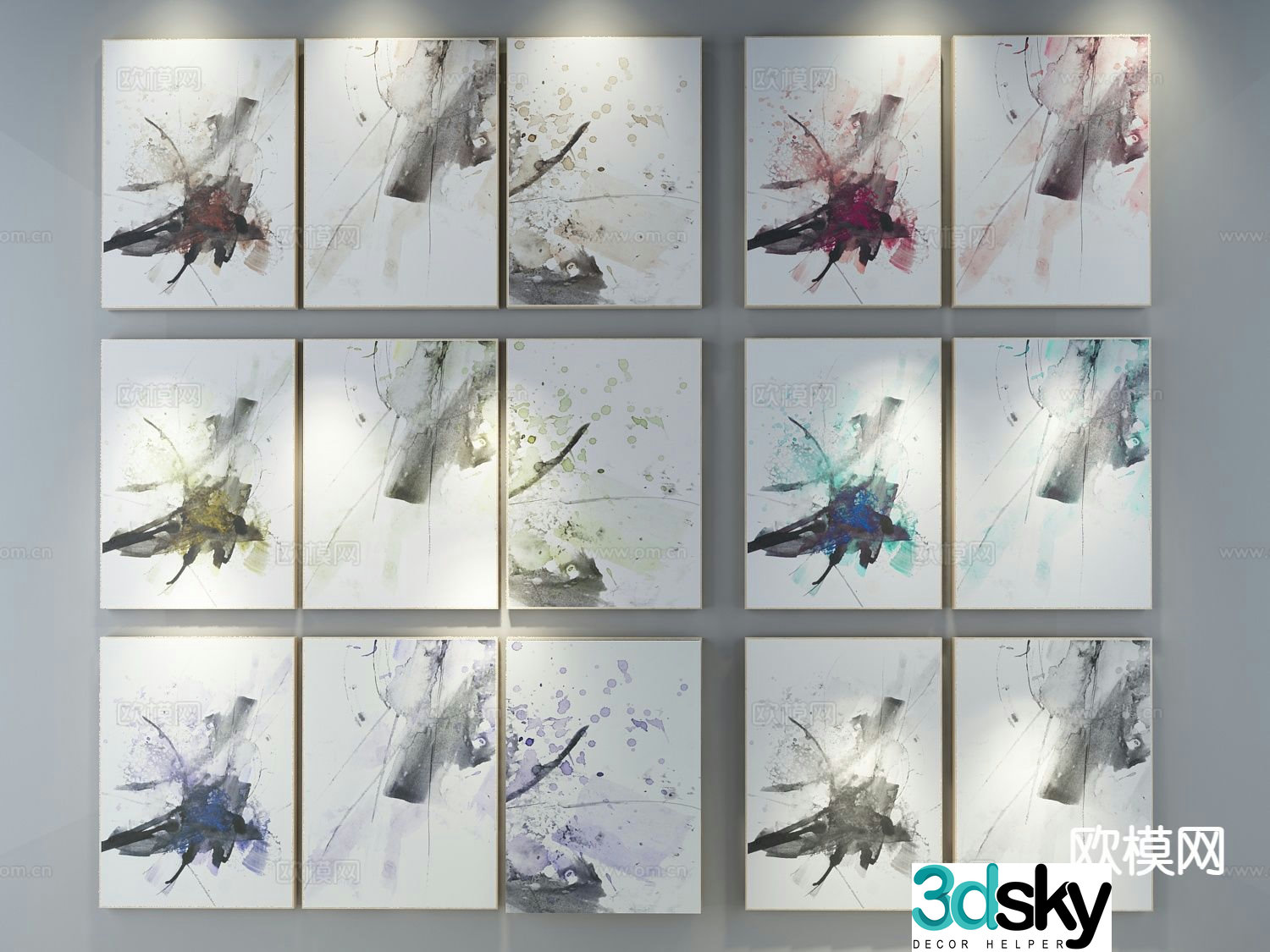 Nordic abstract painting decorative hanging painting 3d model