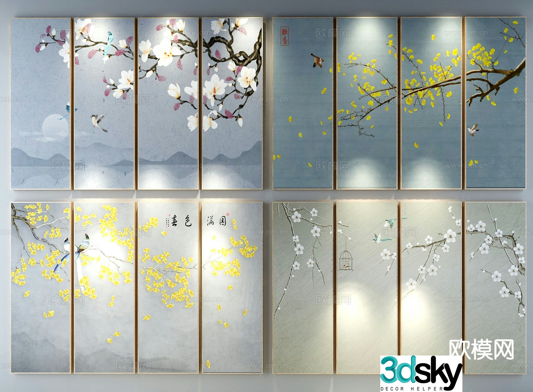 New Chinese style decorative painting Zen hanging painting 3D model