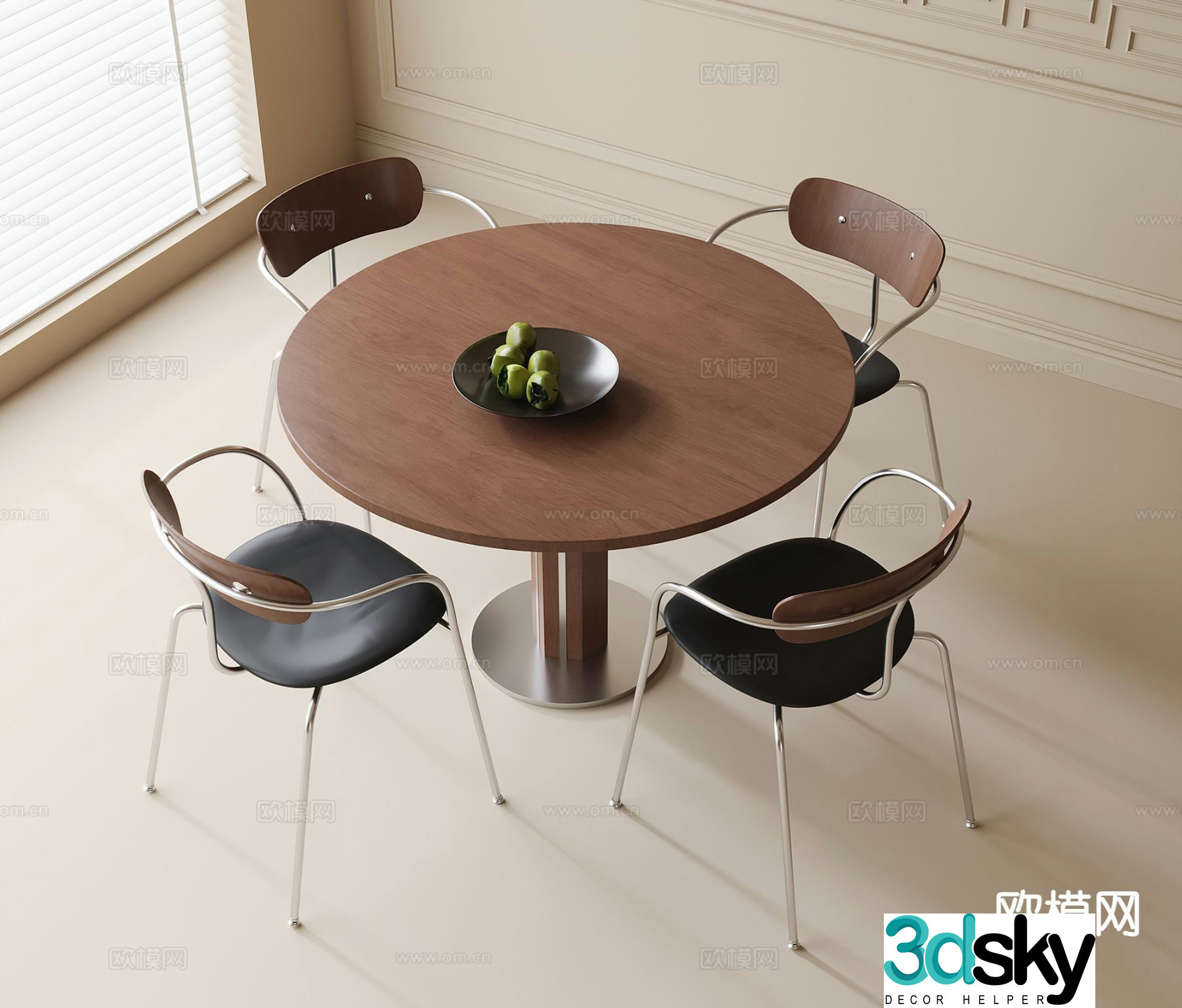 Modern round dining table and chairs 3d model