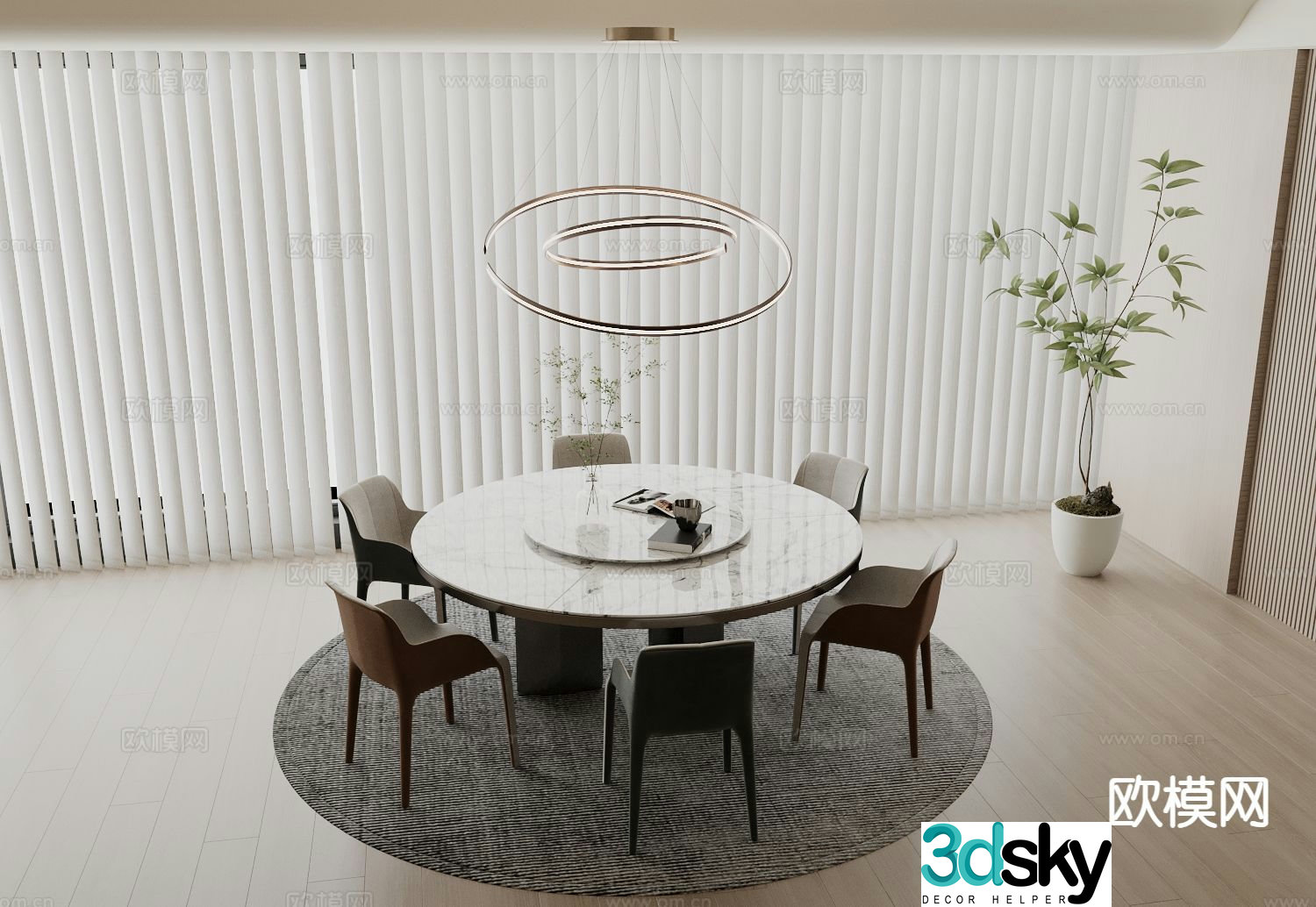 Round dining table and chairs 3d model