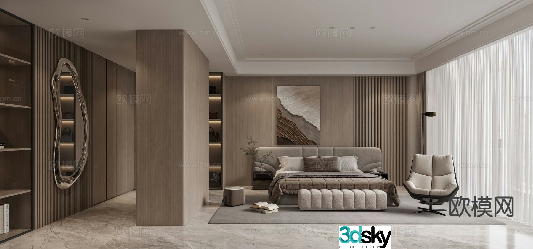 Italian light luxury bedroom master bedroom 3D model