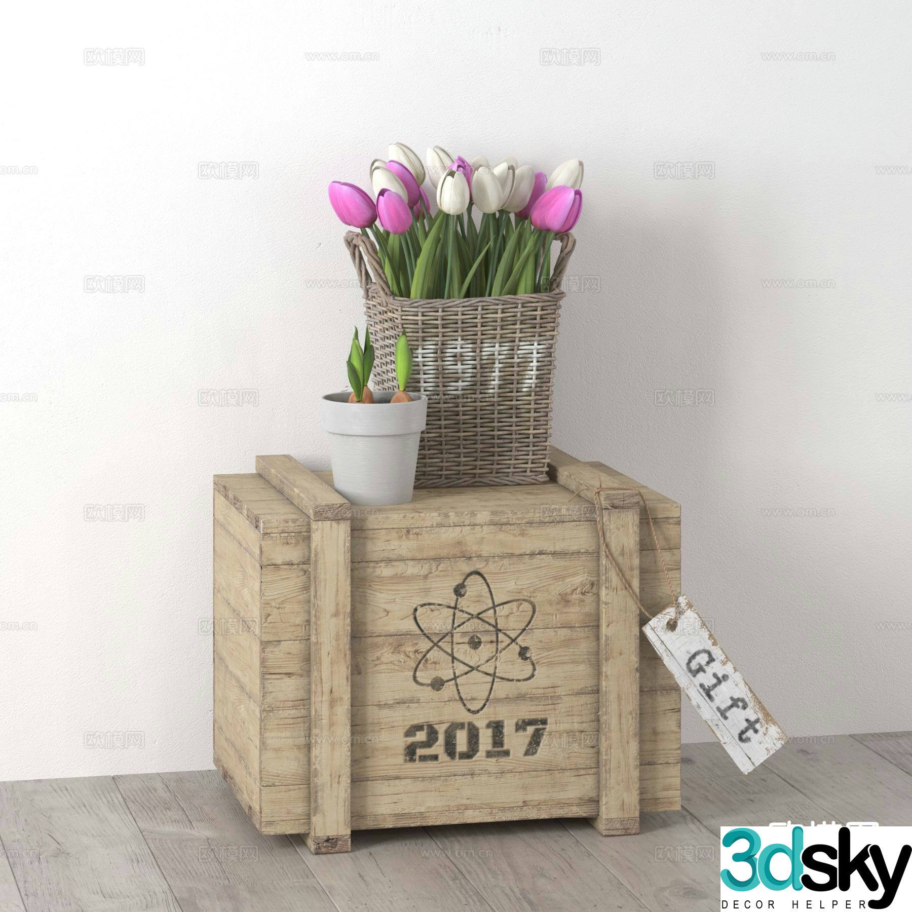 Nordic side cabinet side table wooden box short bookcase 3D model