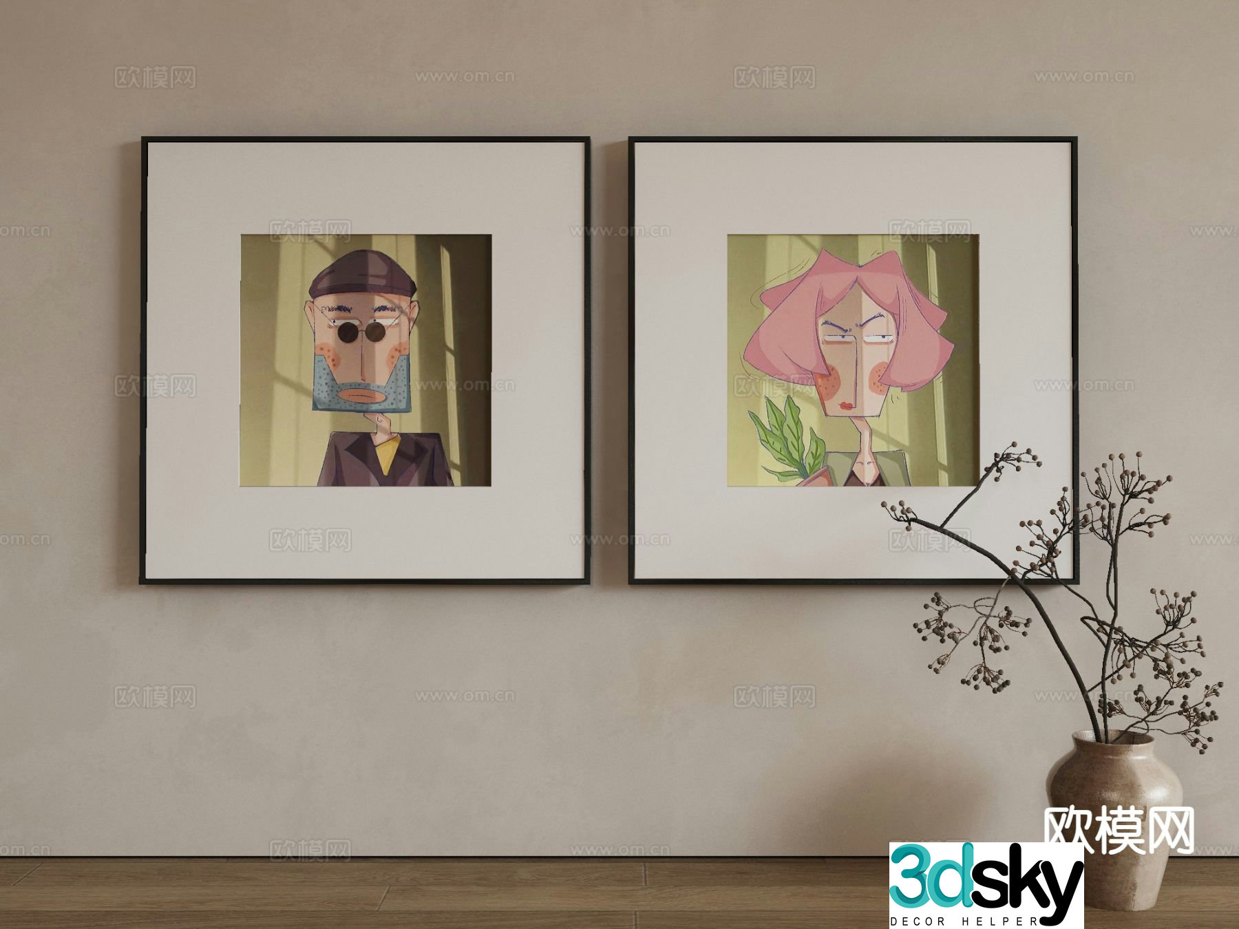 Modern cartoon painting decorative painting 3d model