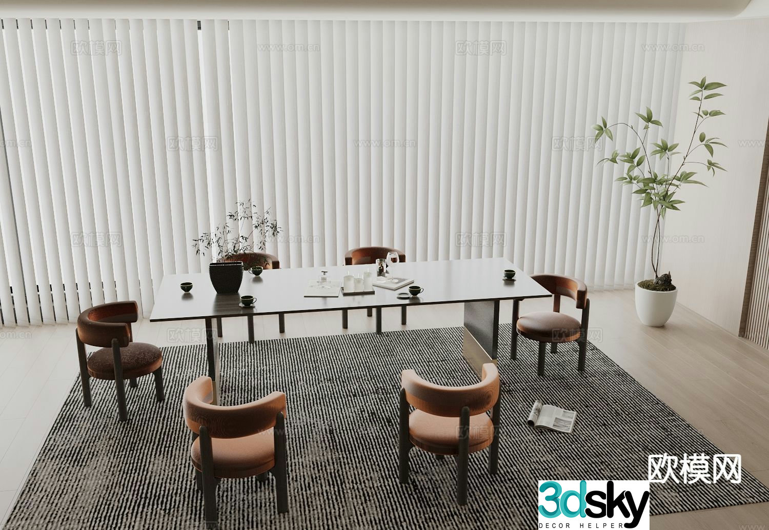 Modern dining table and chairs 3d model