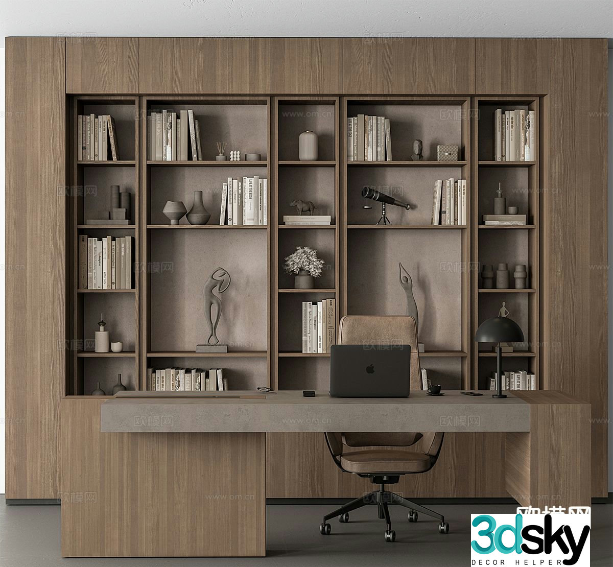 Italian bookcase desk chair 3d model