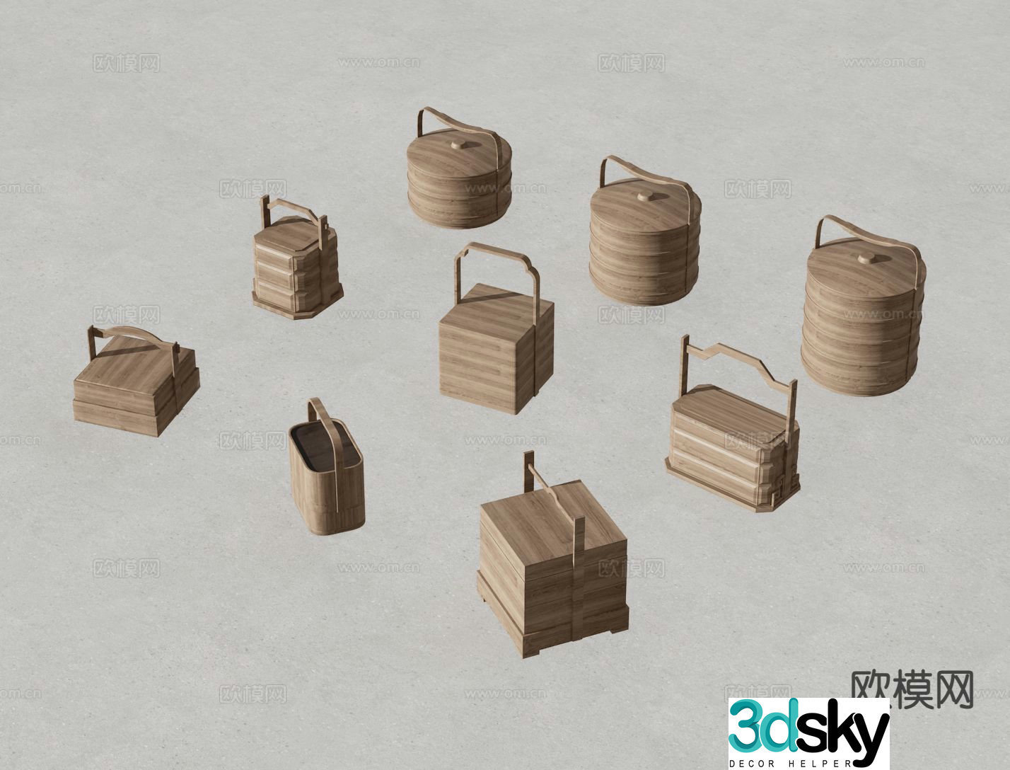 Chinese lunch box basket 3d model