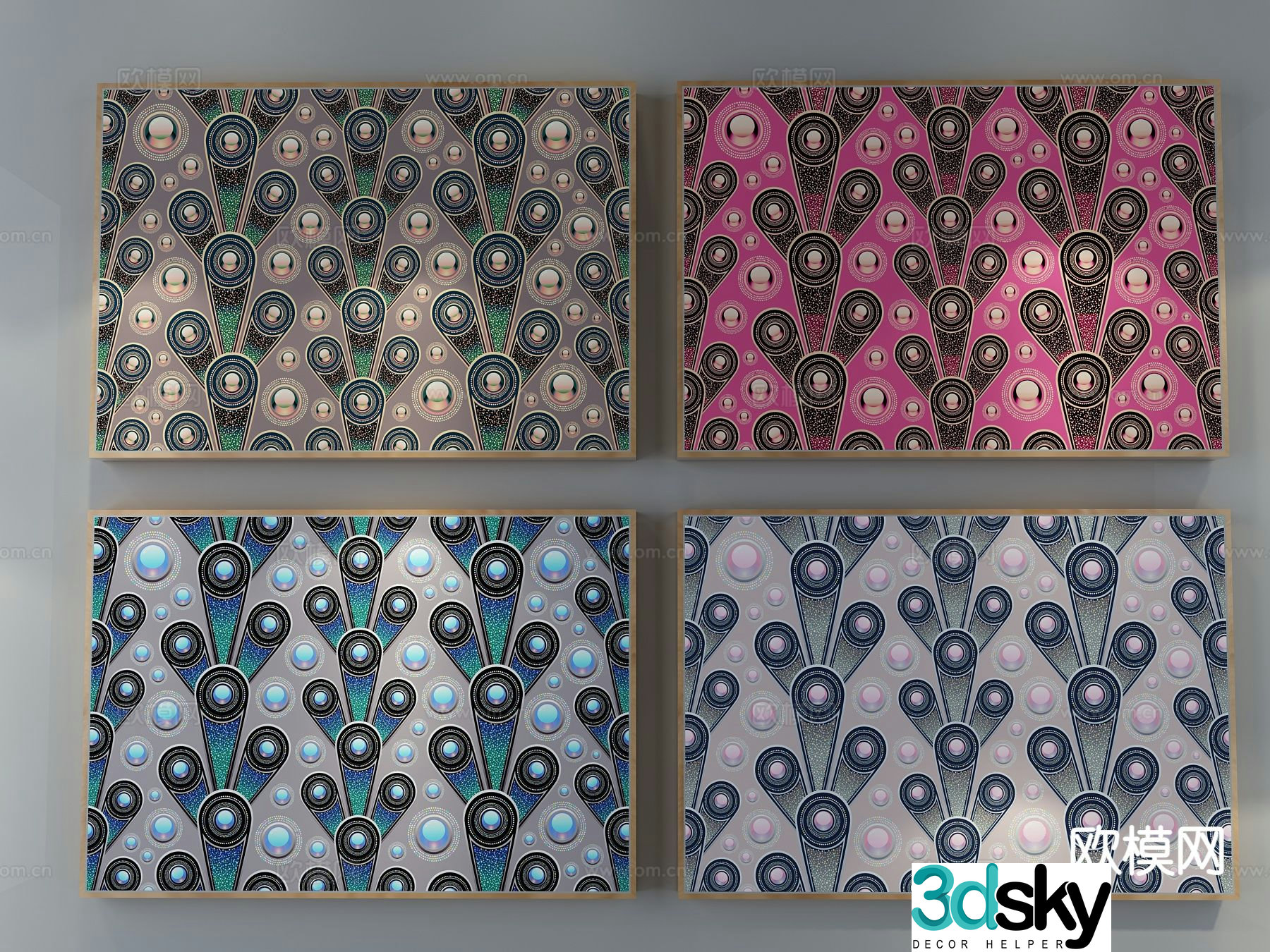 New Chinese style decorative painting geometric hanging painting 3D model
